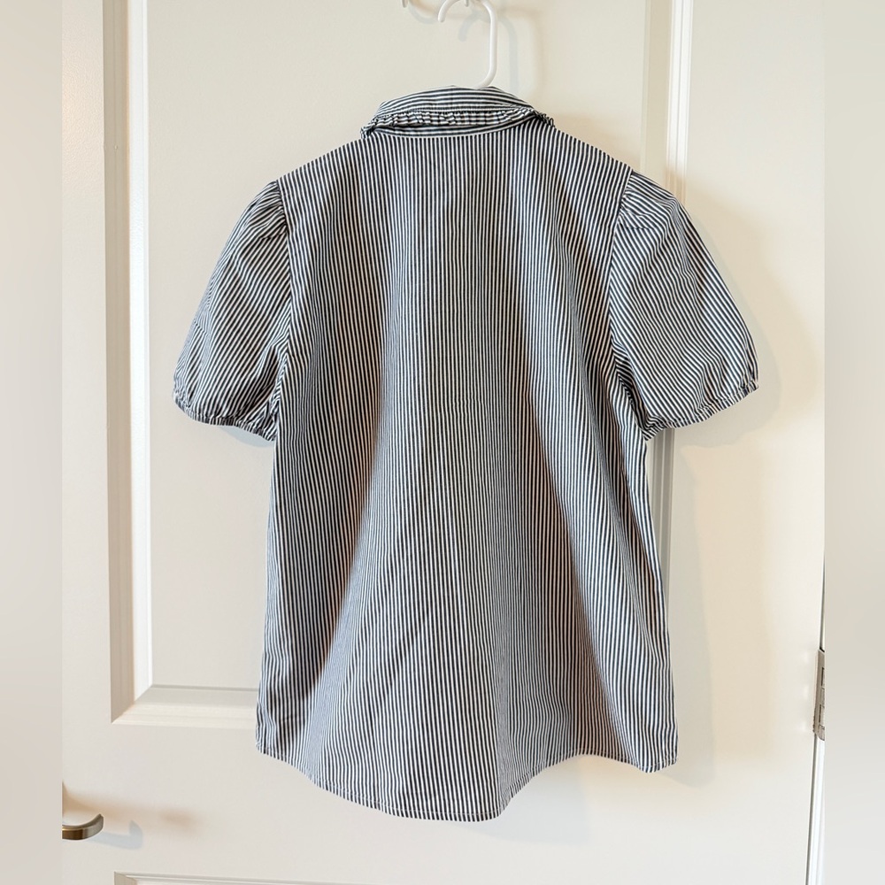JCrew Striped Puff Sleeve Ruffle Collar Top SM NWT PTP 19” - Picture 5 of 6